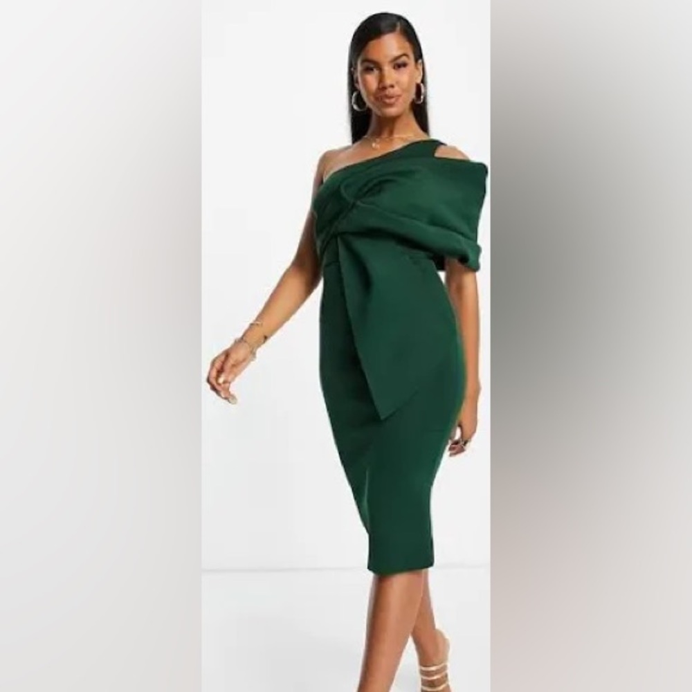 NWT Size 4 -ASOS Design Forrest Green Asymmetrical Dress